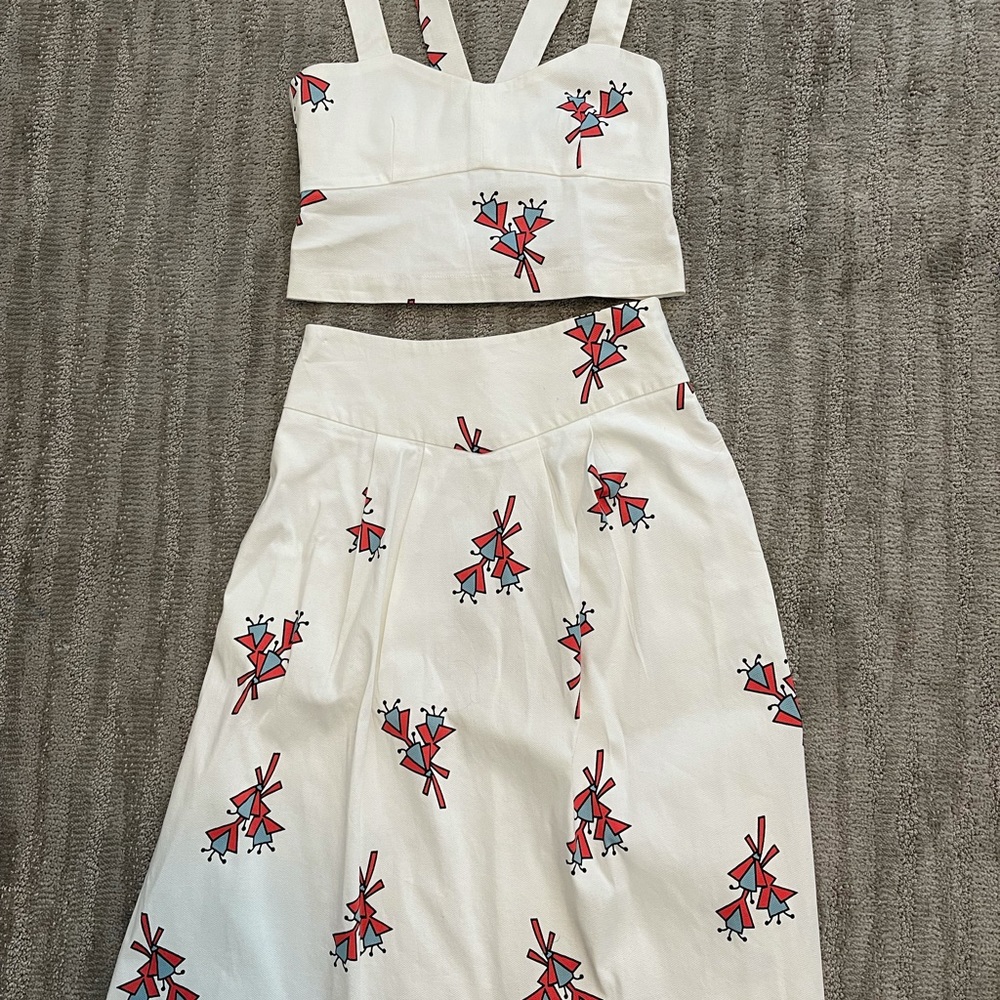 Zara TRF Crop Top Shirt & Skirt Set Boho Fit Flare